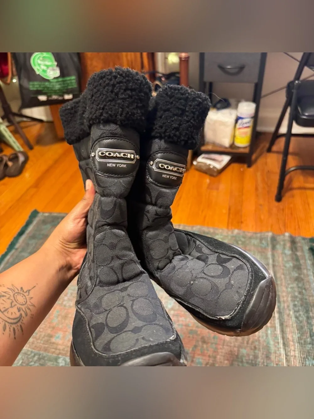 Coach Black Winter Boots with Faux Shearling